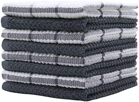 PPAXL Cotton Dish Towels 8pc Set 12x12 Inches Grey Multi