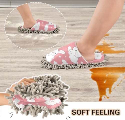 Bulletgxll Cute Rabbits Mop Slippers Washable Floor Mop Slippers