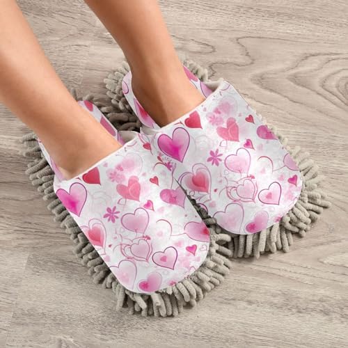 Bulletgxll Valentine Heart Mop Slippers - Washable Microfiber Cleaning Shoes