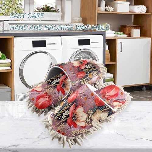 RunningBear Red Flowers Floral Mop Slippers for Women Kitchen Cleaning
