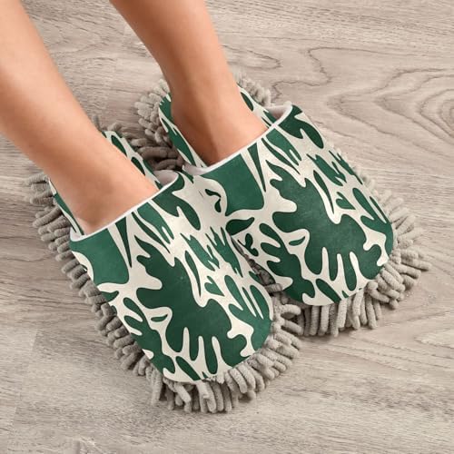 Zhirexin Dark Green Cleaning Slippers with Microfiber Mop Pads