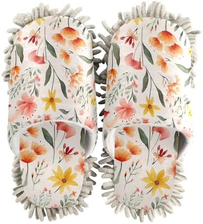 RunningBear Watercolor Flowers Mop Slippers for Home Cleaning