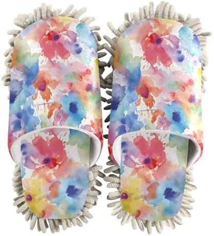 RunningBear Watercolor Purple Mop Slippers with Chenille Sole