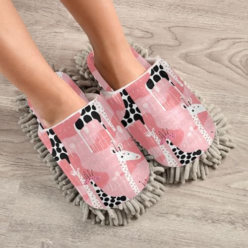 Bulletgxll Pink Giraffes Mop Slippers Washable