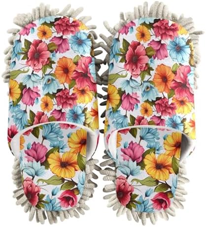 RunningBear Floral Watercolor Mop Slippers for House Cleaning