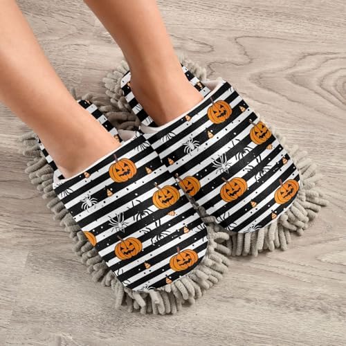 Zhirexin Halloween Striped Mop Slippers for Men Women