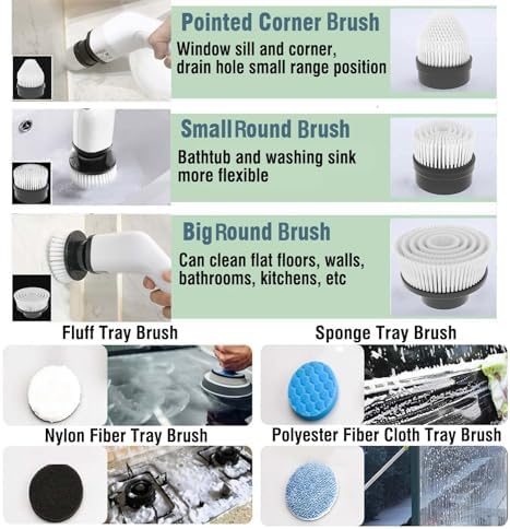 MGLSDeet Cordless Electric Spin Scrubber with 7 Brush Heads