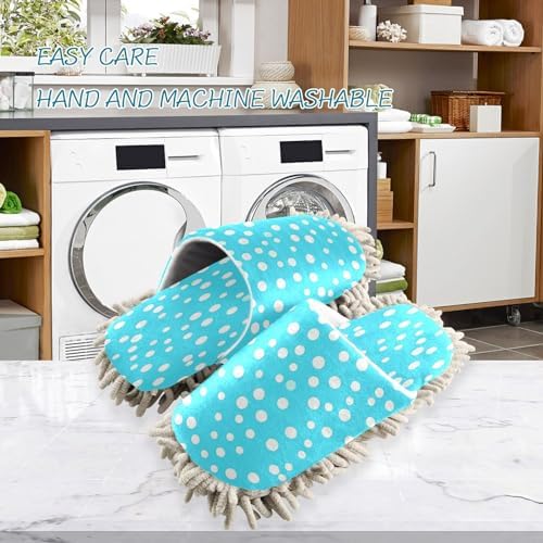 Blue and White Dot Microfiber Cleaning Slippers - L