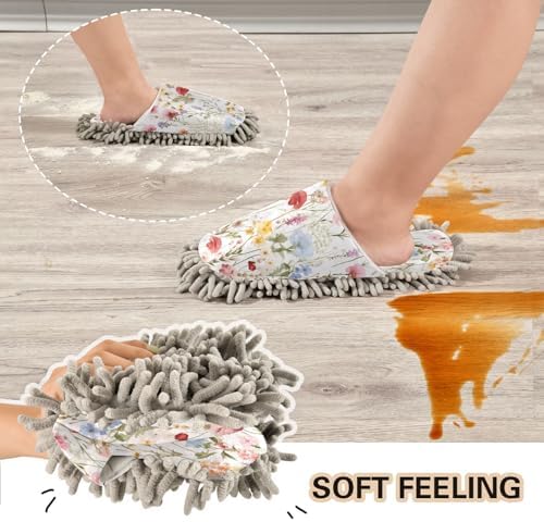 RunningBear Watercolor Floral Mop Slippers for Home Office Cleaning