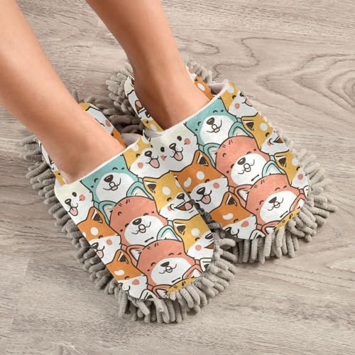 Bulletgxll Cute Dogs Microfiber Mopping Slippers - L