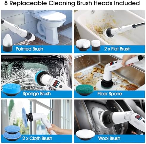 Hdyfix Electric Spin Scrubber with 3 Speeds Long Handle 5200mAh Battery