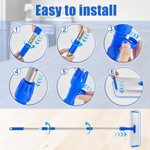 Flat Mop with Adjustable Handle 3 Sections Microfiber Mop Kit 4 Pads