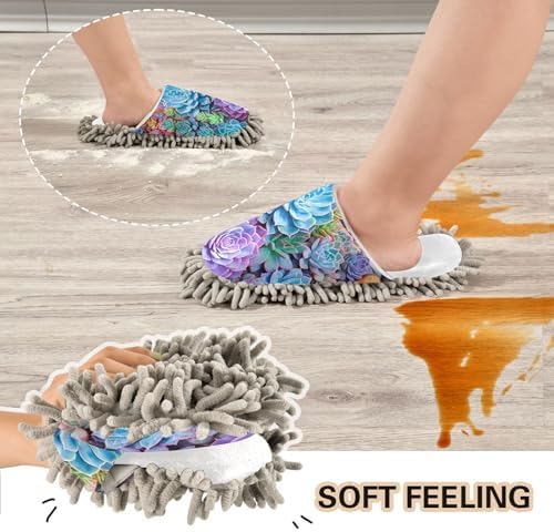 RunningBear White Succulent Mop Slippers for Home Office