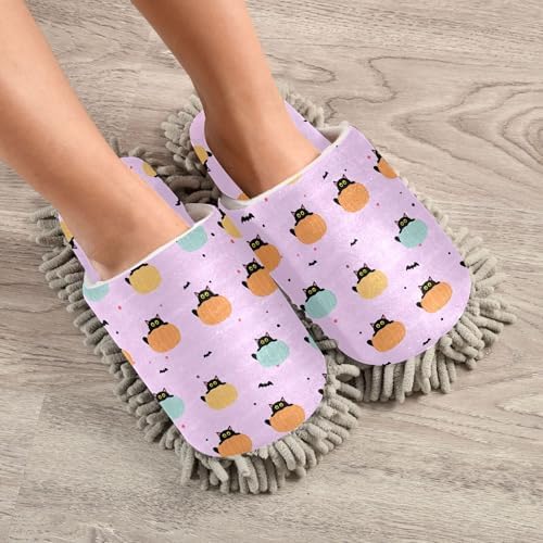 Burbuja Black Cats Peeking From Pumpkins Mop Slippers for Women Men