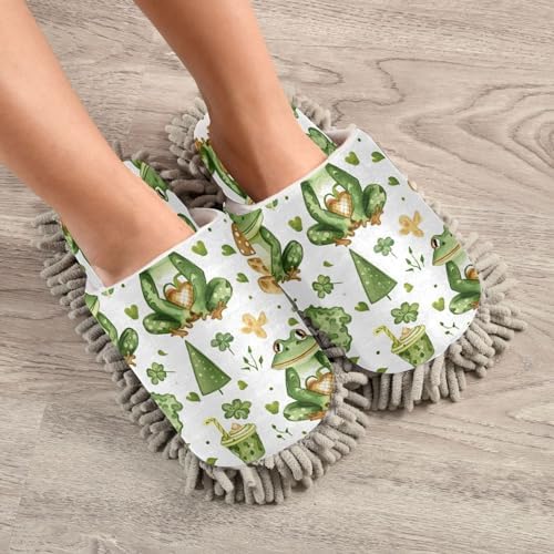 Frog Pattern Mop Slippers - Washable Microfiber Cleaning Slippers for Men and Women