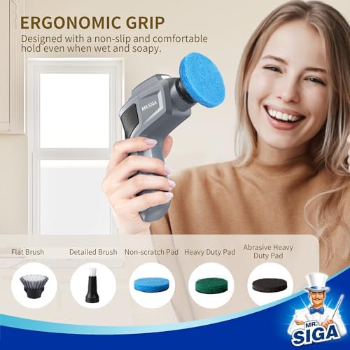MRSIGA Electric Spin Scrubber for Kitchen and Bathroom