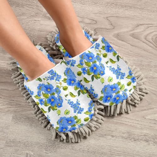 Burbuja Blue Flowers Mop Slippers for Home Kitchen Cleaning