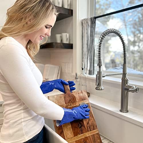 Kitchen-Star Ultimate Rubber PVC Gloves with Cotton Lining Anti-Slip Extra Thickness Blue Small