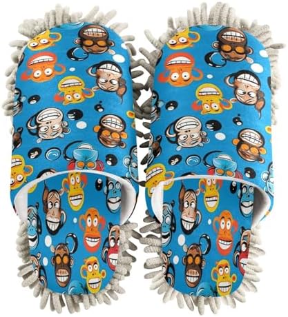 Bulletgxll Blue Monkeys Mop Slippers - Washable and Comfortable