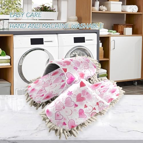 Bulletgxll Valentine Heart Mop Slippers - Washable Microfiber Cleaning Shoes