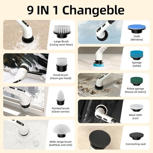 ELEBUILD 9-in-1 Electric Spin Scrubber with 8 Brush Heads
