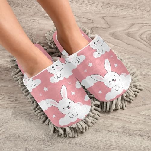 Bulletgxll Cute Rabbits Mop Slippers Washable Floor Mop Slippers