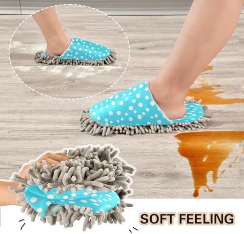 Blue and White Dot Microfiber Cleaning Slippers - L
