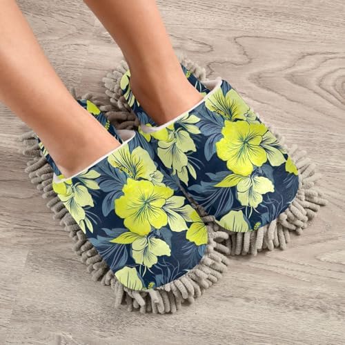RunningBear Hibiscus Florals Mop Slippers for Cleaning