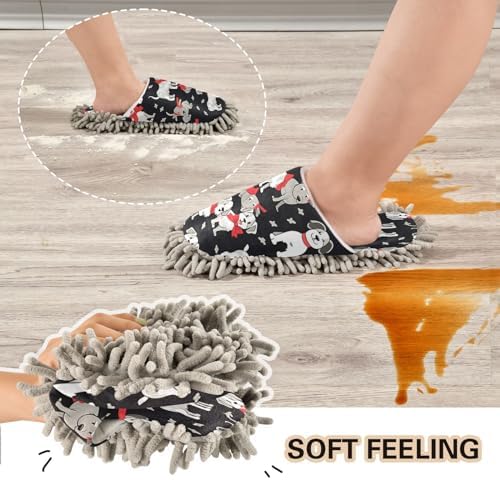 Dog Pattern Microfiber Cleaning Slippers - Washable Floor Mop Slippers