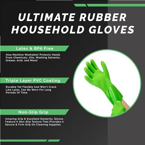 Kitchen-Star Ultimate Rubber PVC Gloves with Cotton Lining Green Small