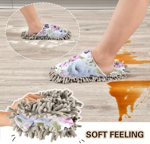 Flowers Butterfly Blue Mop Slippers for Women
