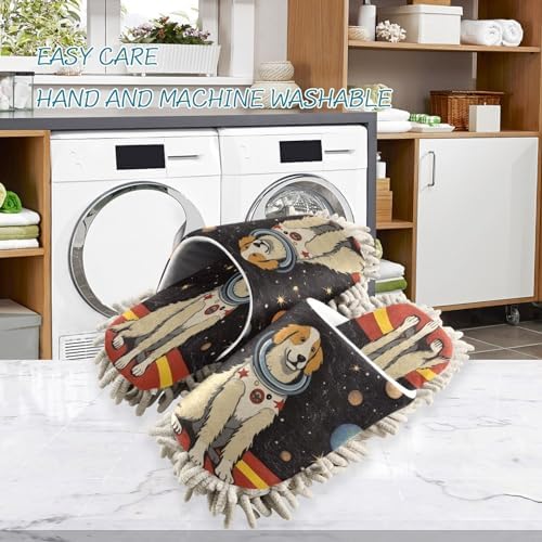 Bulletgxll Space Dog Mopping Slippers - Washable Microfiber Floor Mop Slippers for Men Women