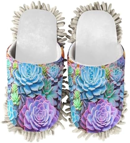 RunningBear White Succulent Mop Slippers for Home Office