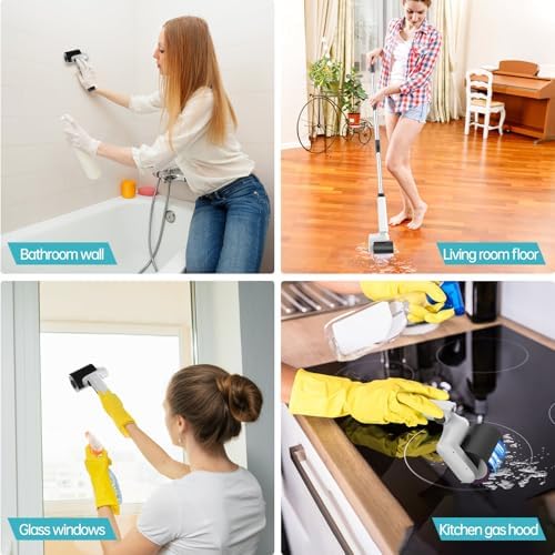 Tiwiche Electric Spin Scrubber - 2-Speed Cordless Cleaning Brush with 4 Brush Heads and Telescopic Pole