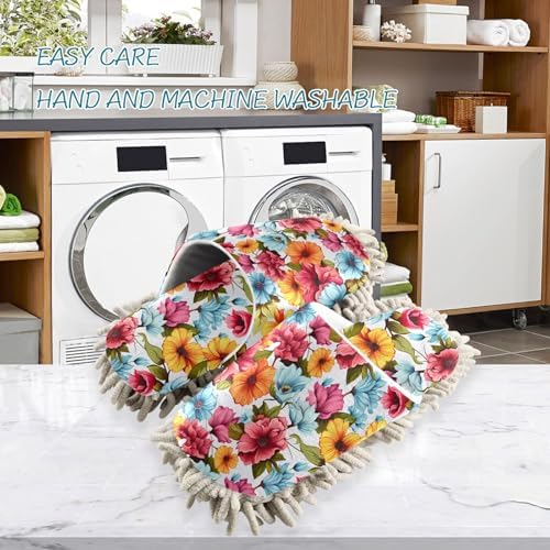 RunningBear Floral Watercolor Mop Slippers for House Cleaning