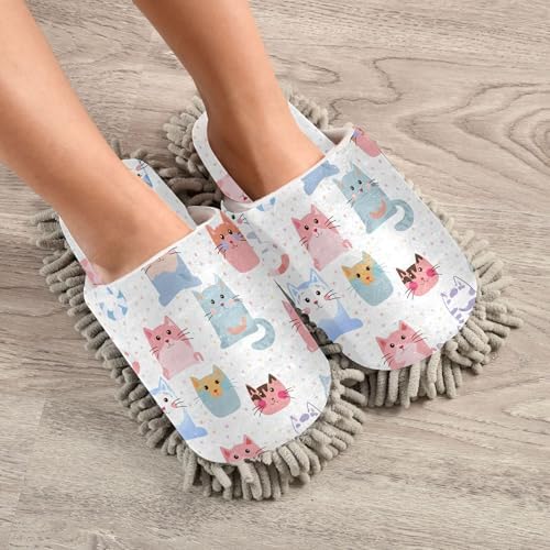 Burbuja Cartoon Cats Mop Slippers for Home Cleaning 1