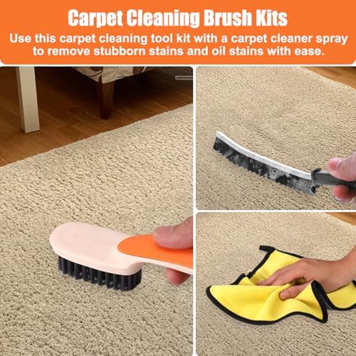 XANGNIER 5Pcs Carpet Scrub Brush Kit - Stiff Bristle Crevice Leaning Cloth for Home Car Cleaning