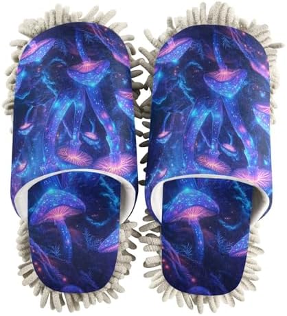 FLildon Microfiber Mop Slippers Night Glowing Mushrooms Washable