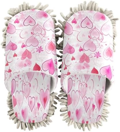 Bulletgxll Valentine Heart Mop Slippers - Washable Microfiber Cleaning Shoes