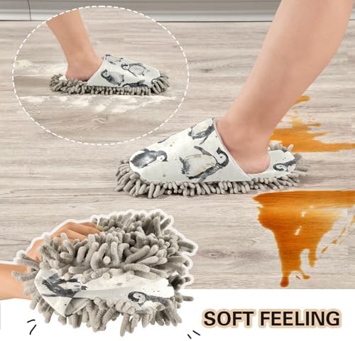 RunningBear White Cute Penguins Mop Slippers 1