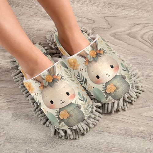 Bulletgxll Cartoon Rabbit Mop Slippers Washable Floor Mop