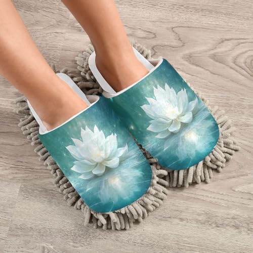 RunningBear White Flowers Lotus Mop Slippers for Home Cleaning