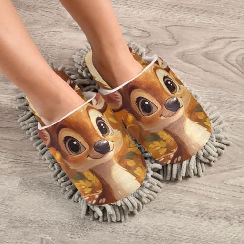FLildon Microfiber Cleaning Slippers with Cartoon Deer Design