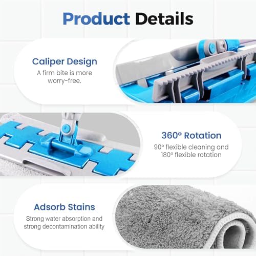 SENOY Flat Mop with Reusable Microfiber Pads