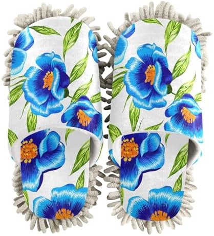 Burbuja Blue Flowers Mop Slippers - Absorbent Washable Unisex