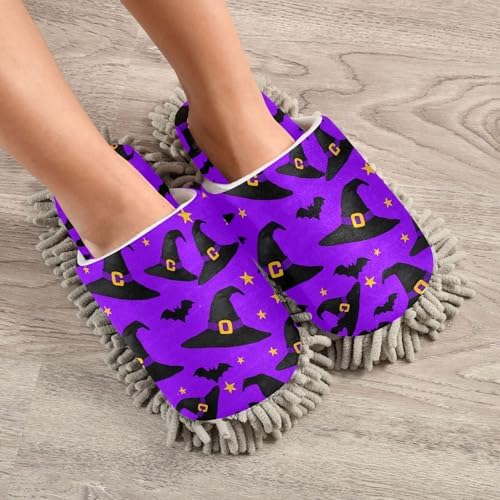 Burbuja Black Witch Hats Mop Slippers for Women Men