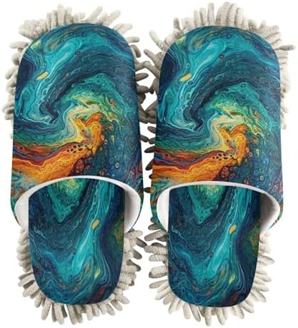Zhirexin Blue Green Mop Slippers for Men Women