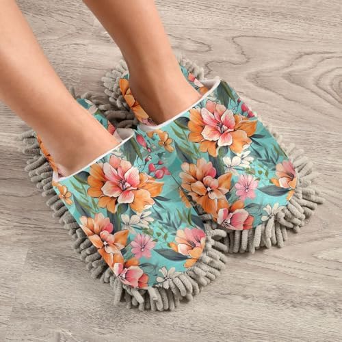 RunningBear Hibiscus Mop Slippers with Soft Chenille Sole