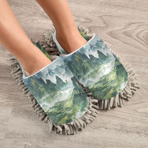 Zhirexin Dark Green Mopping Slippers - Washable Cleaning Shoes