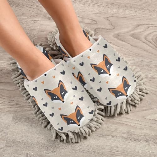 Bulletgxll Fox Pattern Hearts Microfiber Cleaning Slippers L
